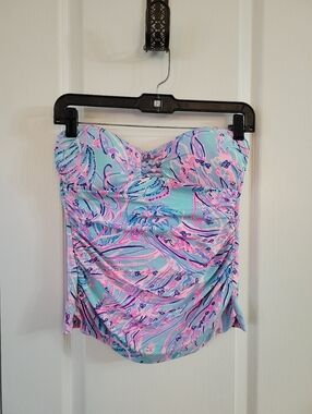 Lilly Pulitzer Lulo Tankini Top Bayside Blue Under the Moon Size 6 Strapless